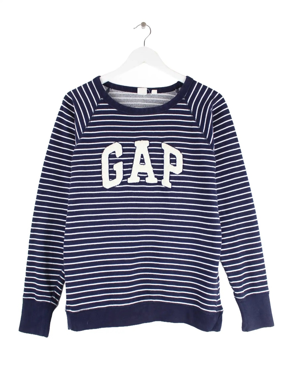 Gap Women's navy Blue Striped Spellout Pullover Sweatshirt sweater XL